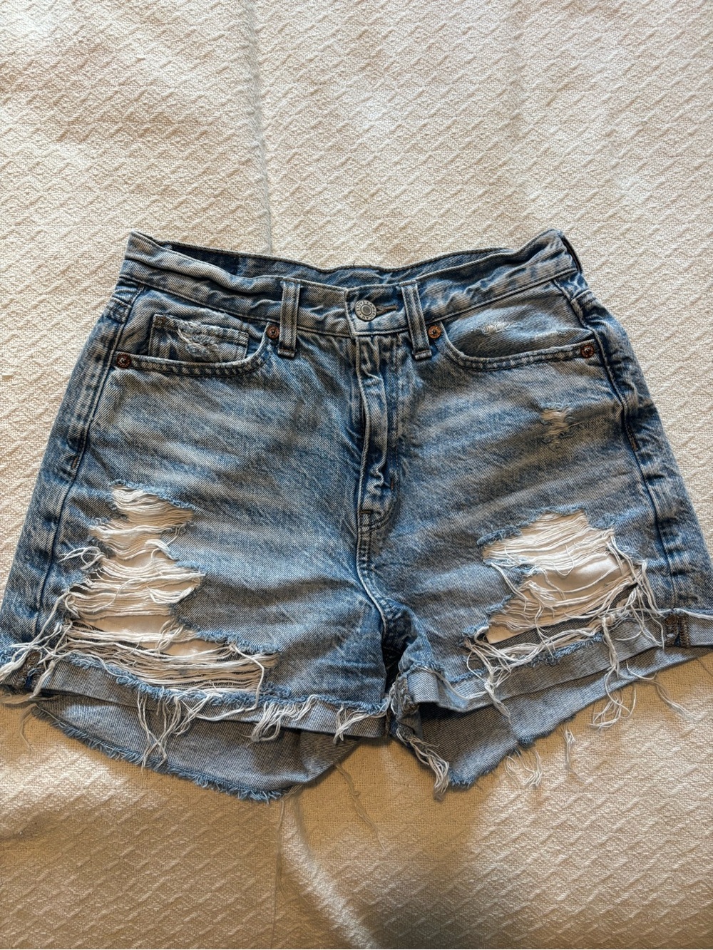 American Eagle Outfitters Light Blue Distressed Denim Shorts